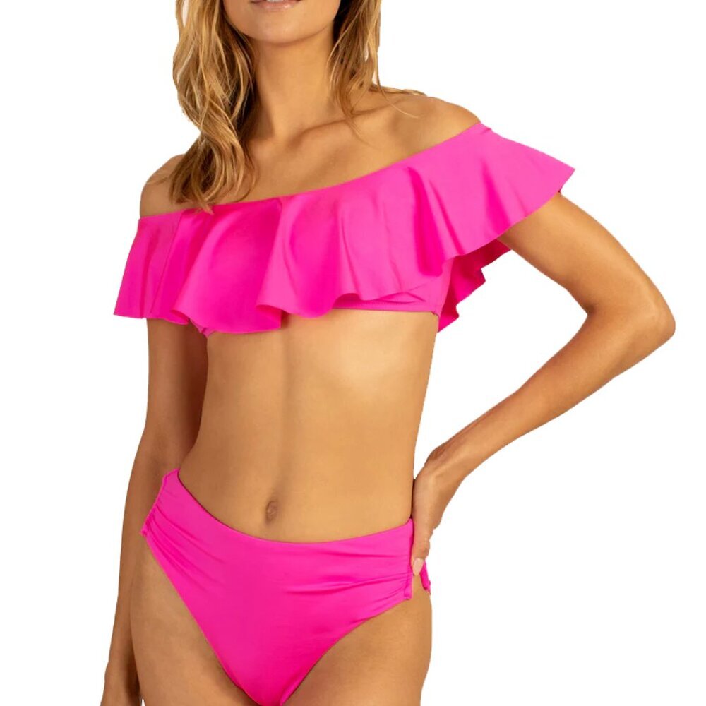 NWT Trina Turk Monaco Off Shoulder Solid Bikini Top & High Waist Bottom 4